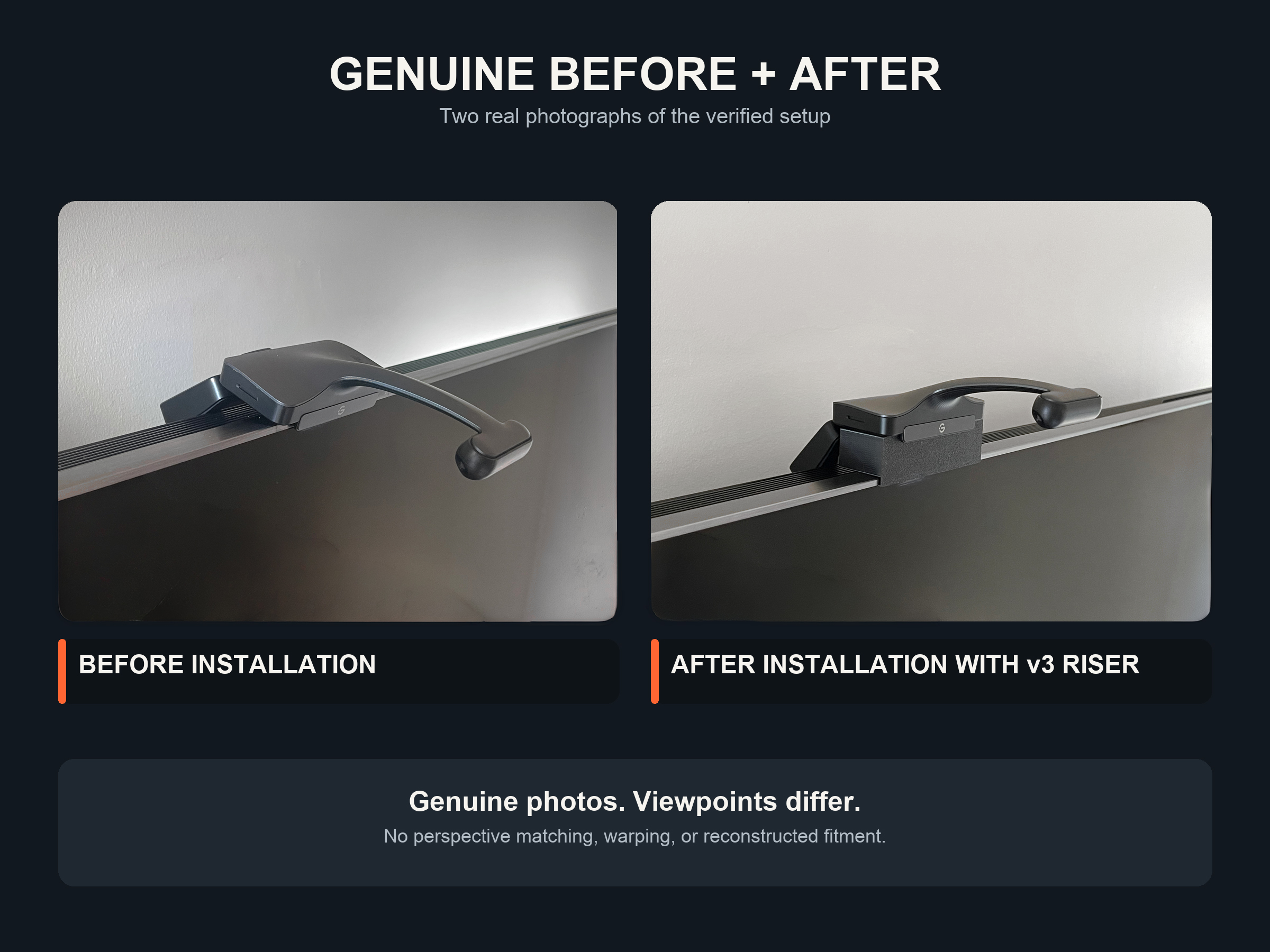 Genuine before and after installation photographs shown from different viewpoints